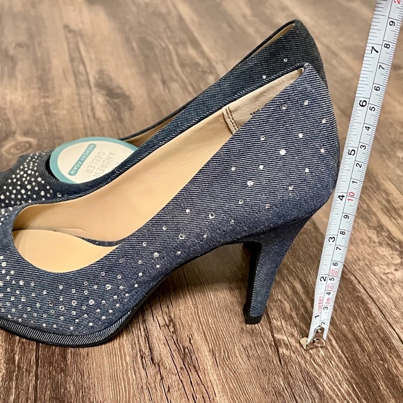 Denim Peep Toe Pump with Rhinestones - Picture 2 of 6